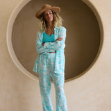 Teal Green Printed Gauze Pant