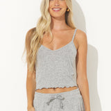 Heather Grey Solid Hacci Lettuce Edge Tank