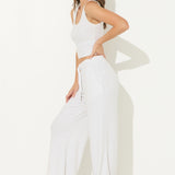 Ash Grey Ribbed Hacci Wide Leg Pants