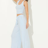 Sky Blue Ribbed Hacci Wide Leg Pants