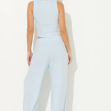 Sky Blue Ribbed Hacci Wide Leg Pants