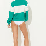 White College Green Surf Wash Color Block Crewneck