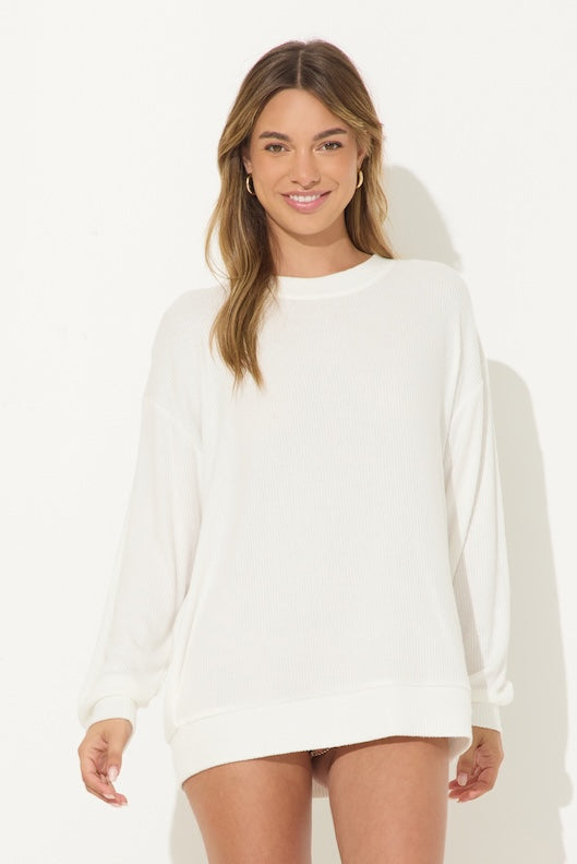 Warm White Ribbed Hacci Pullover Crew