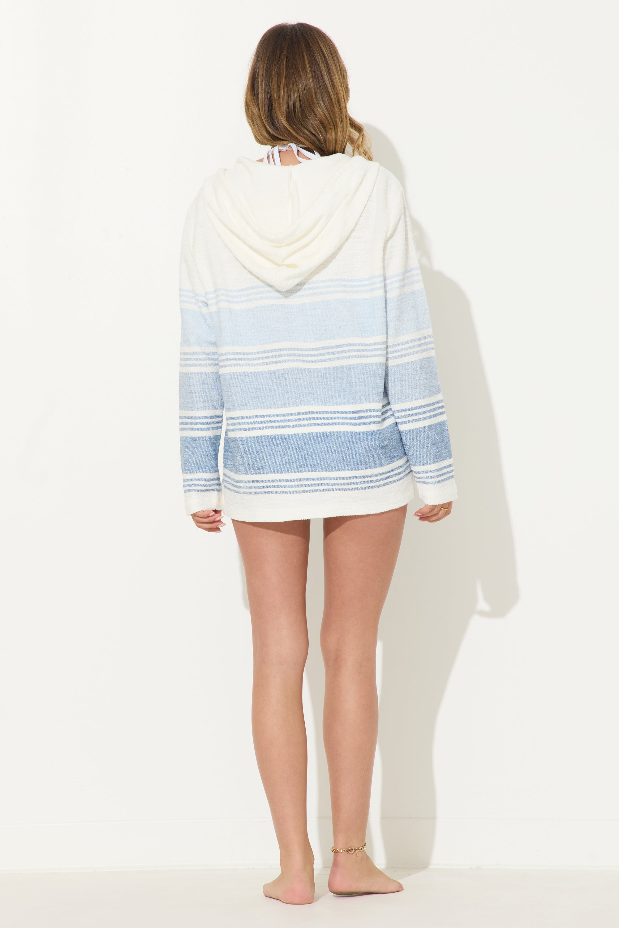 Bay Blue Striped Printed Texture Ombre Baja Hoodie