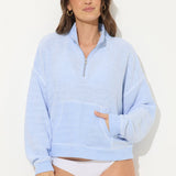 True Blue/ ivory Mixed Knit Baja Quarter Zip