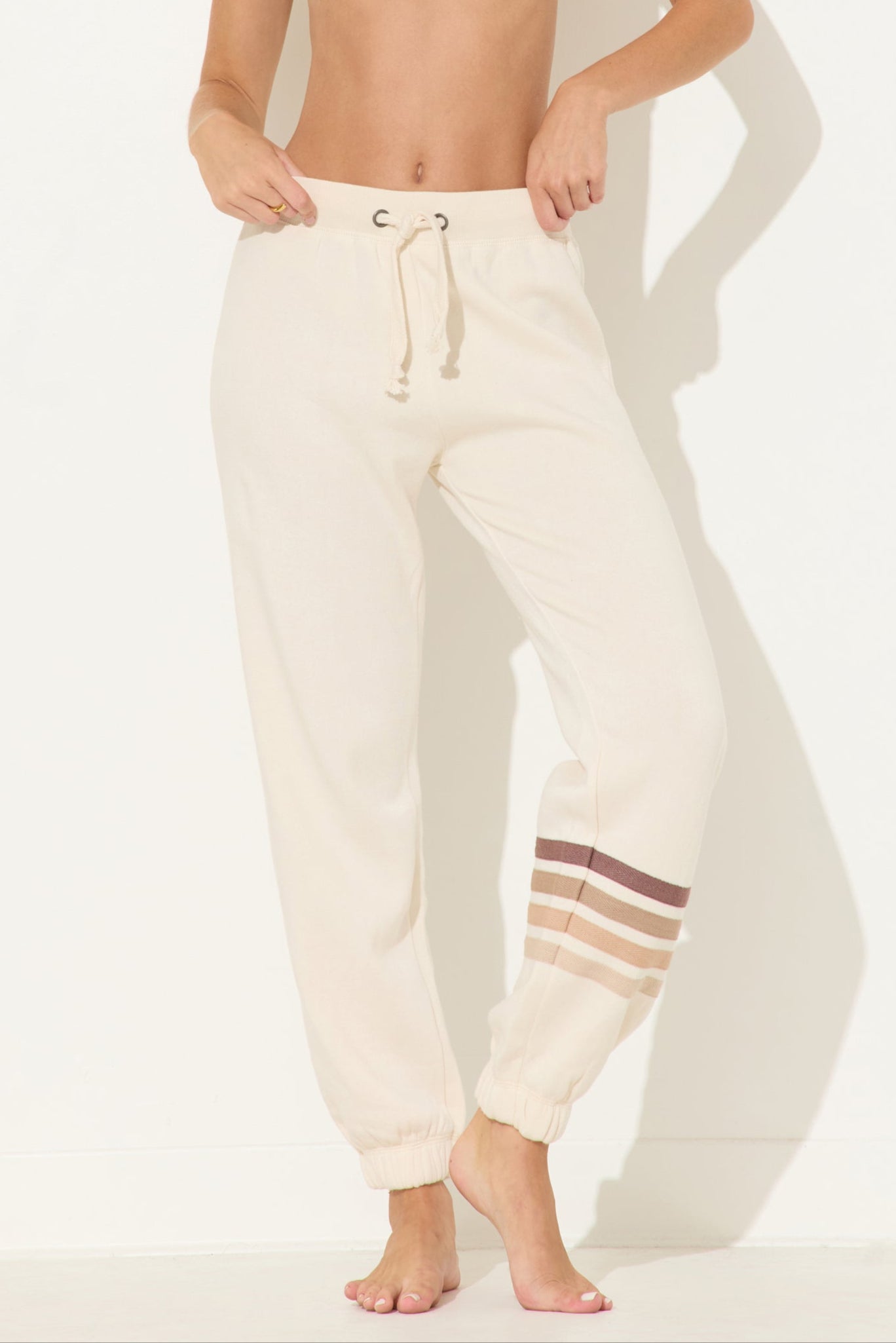 Coconut w/ Neutral Stripes Heather Fleece Stripe Jogger