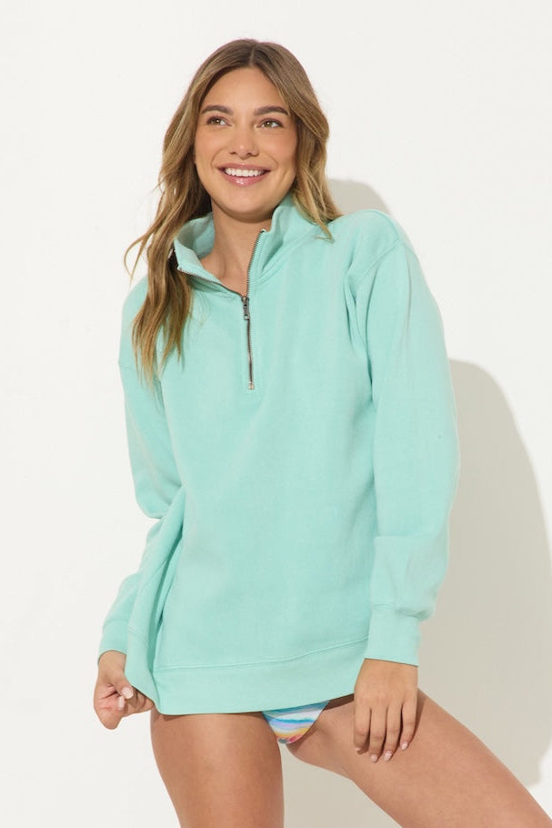 Burnout Fleece Quarter Zip - Minty Bay