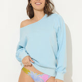 Tropical Blue Garment Dye Fleece Off Shoulder Top