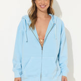 Tropical Blue Garment Dye Fleece Oversized Zip