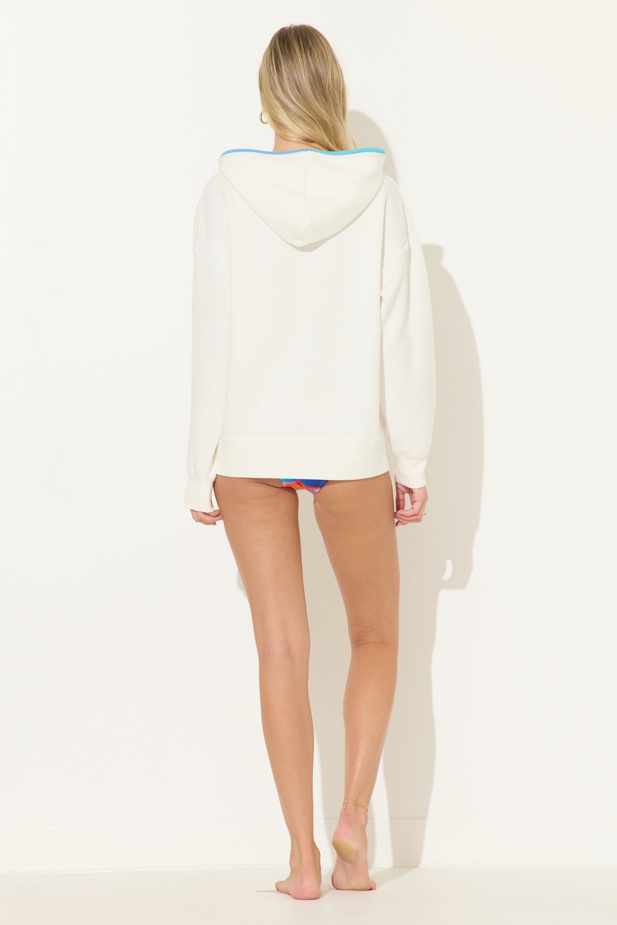 White/Aqua/Ocean Blue Color Block Cloud Fleece Hoodie