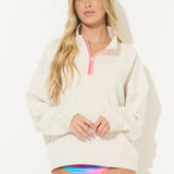 Heather Grey/Pink Coral Color Block Cloud Fleece Quarter Zip