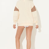 Coconut White Warm Sand and Neutral Stripes French Terry Solid Strip Crewneck