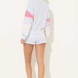 Ash Grey Blossom Pink and Candy Stripes French Terry Solid Stripe Quarter Zip