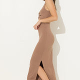 Brown Rib Knit Cut Out Maxi Dress