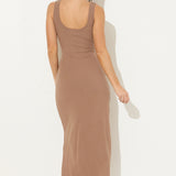 Brown Rib Knit Cut Out Maxi Dress