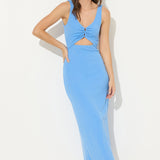 Island Blue Rib Knit Cut Out Maxi Dress