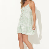 Sage Tropical Patchwork Button Front Mini Dress