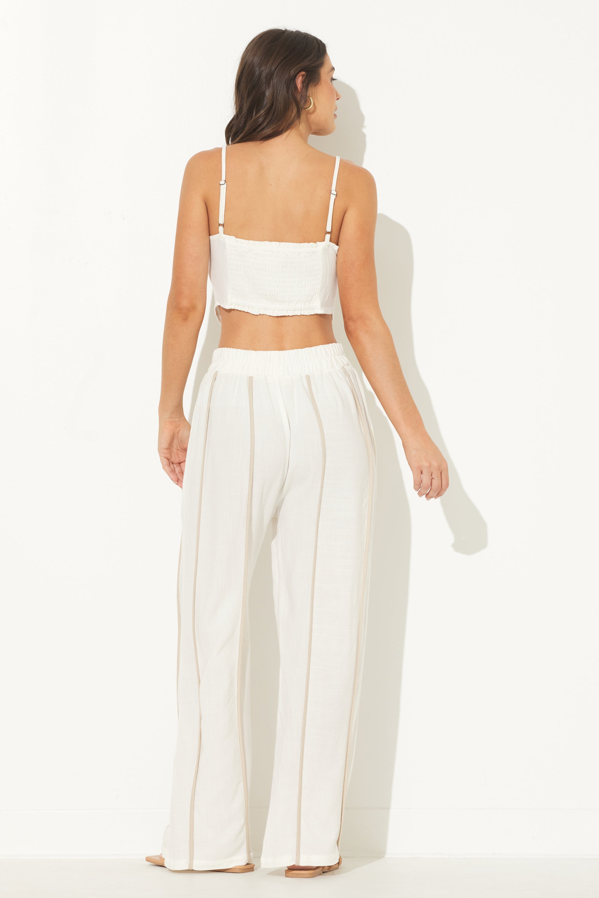 White & Tan Linen Pant w/ Piping