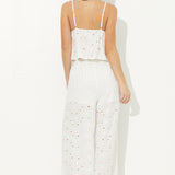 White Floral Eyelet Tie Front Tank