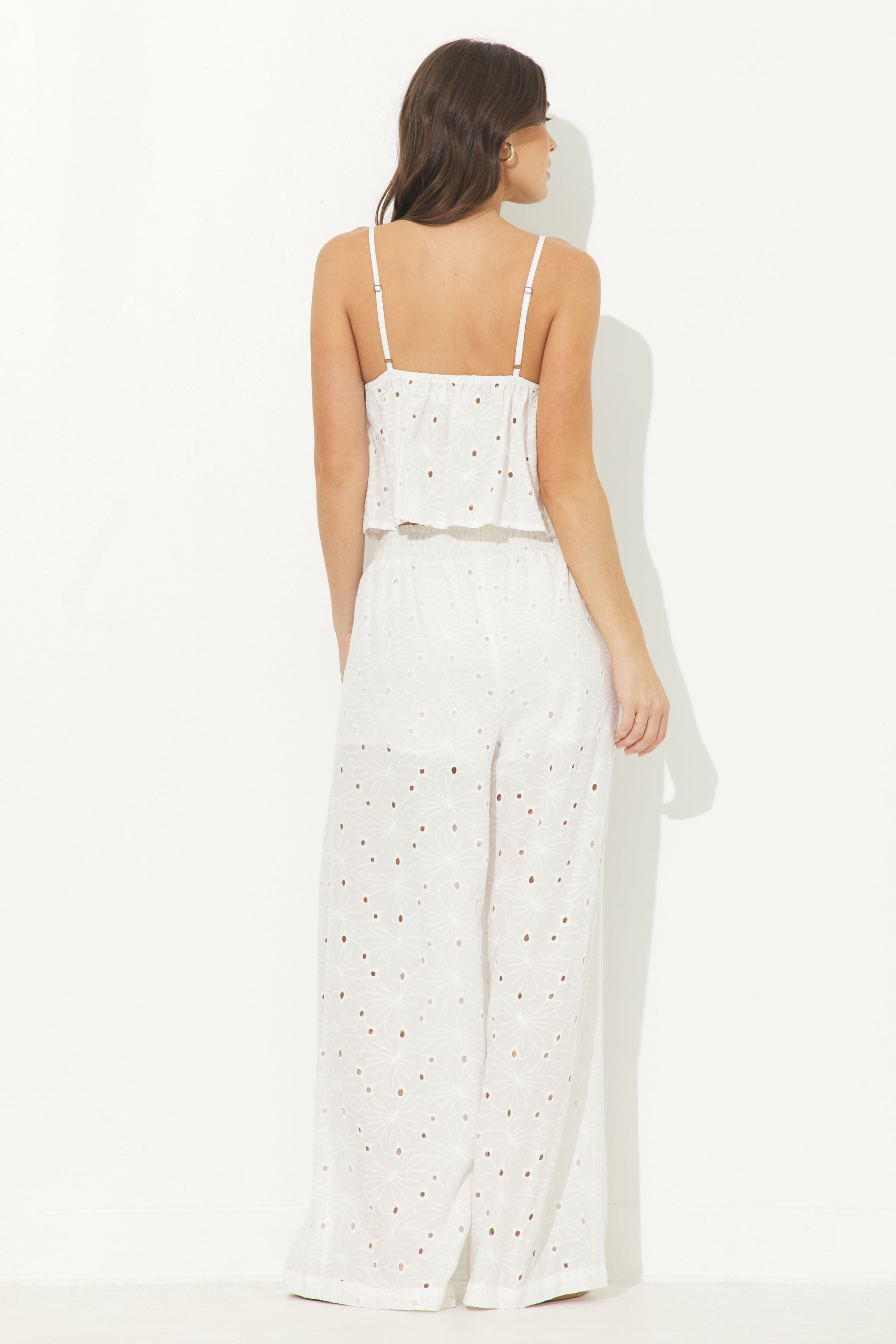 White Floral Eyelet Tie Front Tank