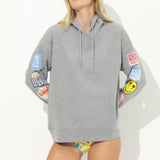 Athletic Grey Surf Wash Hoodie with Patches