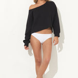 Black Essential Fleece Off Shoulder Top