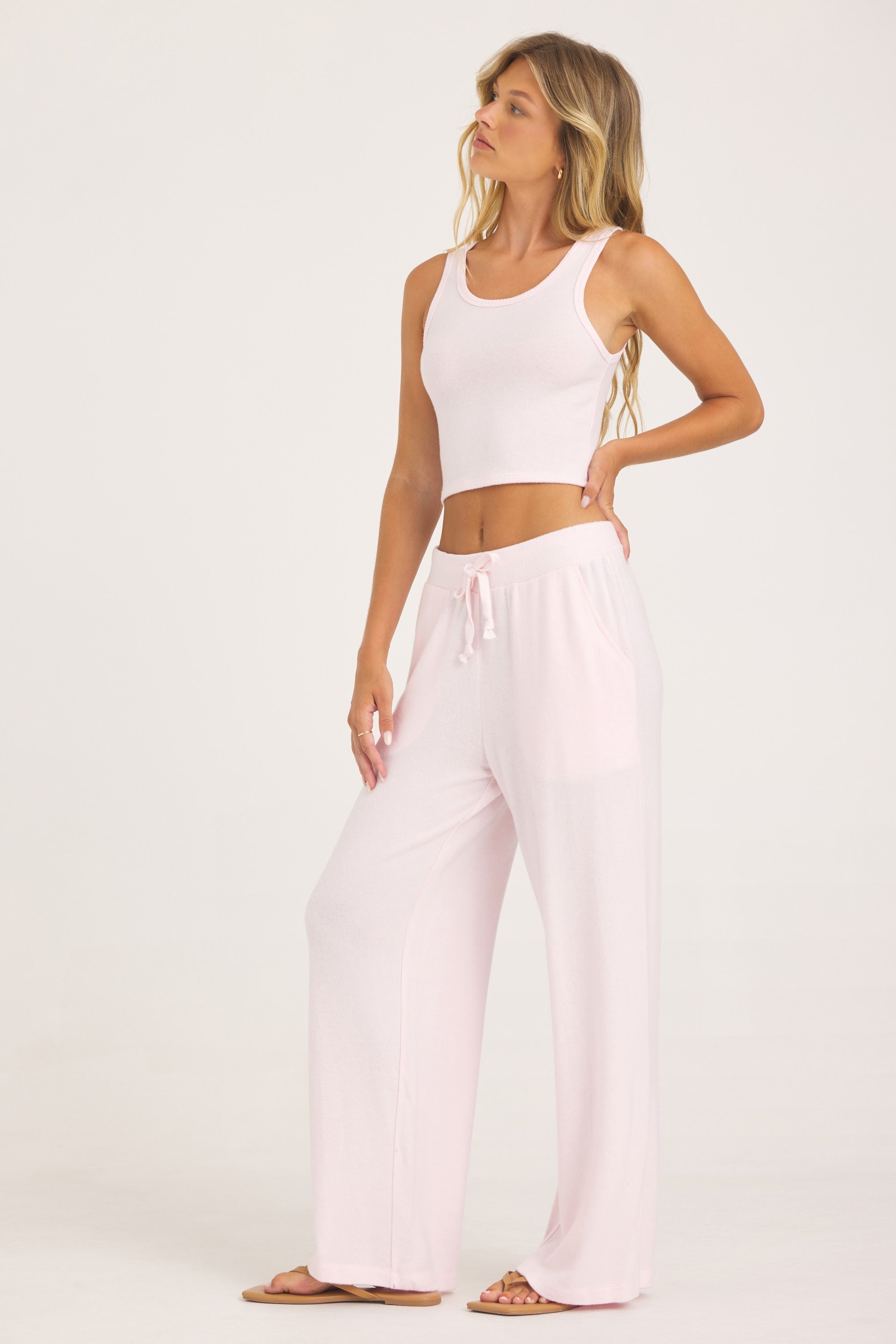 Solid Hacci Wide Leg Pant - Paradise Pink