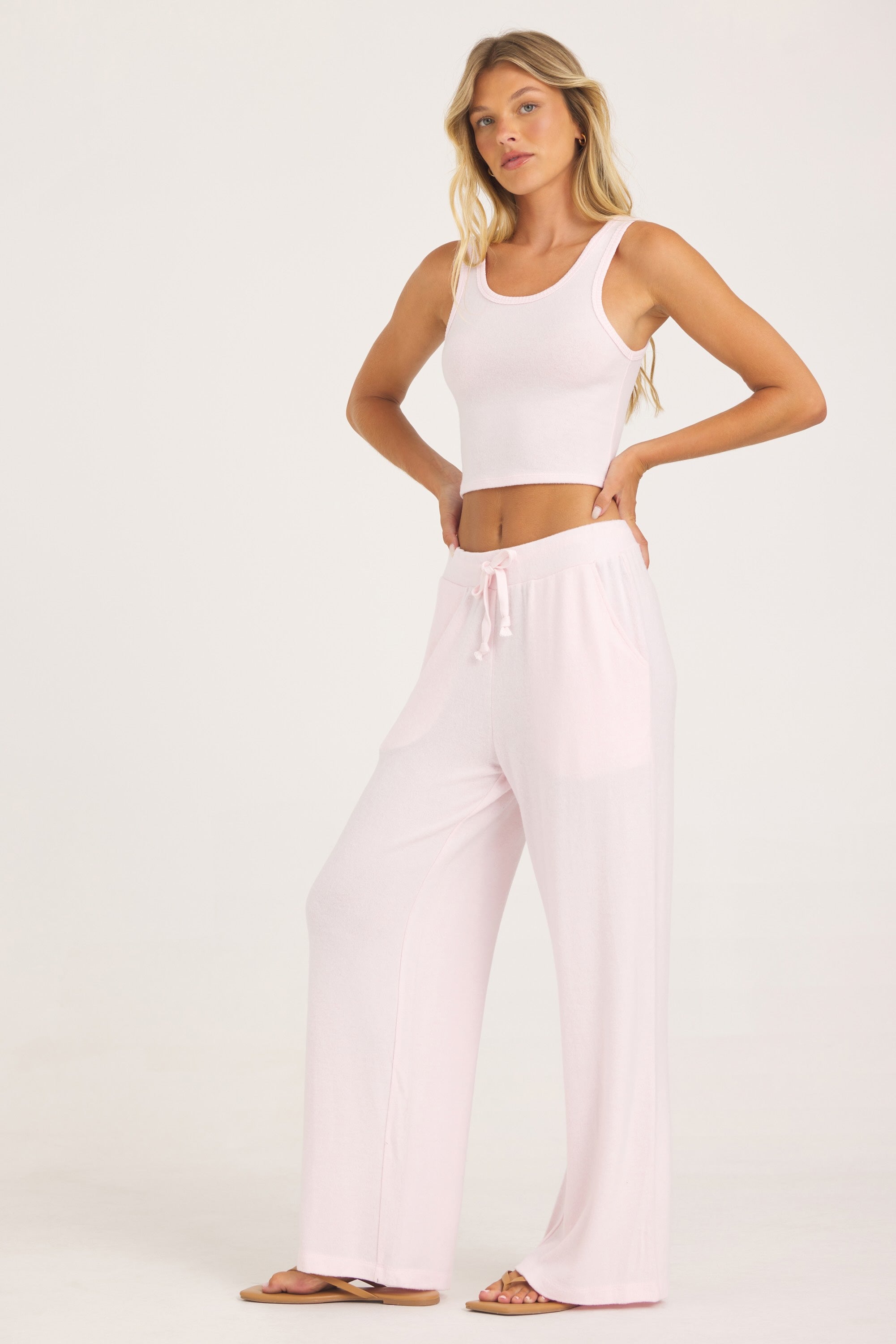 Solid Hacci Wide Leg Pant - Paradise Pink