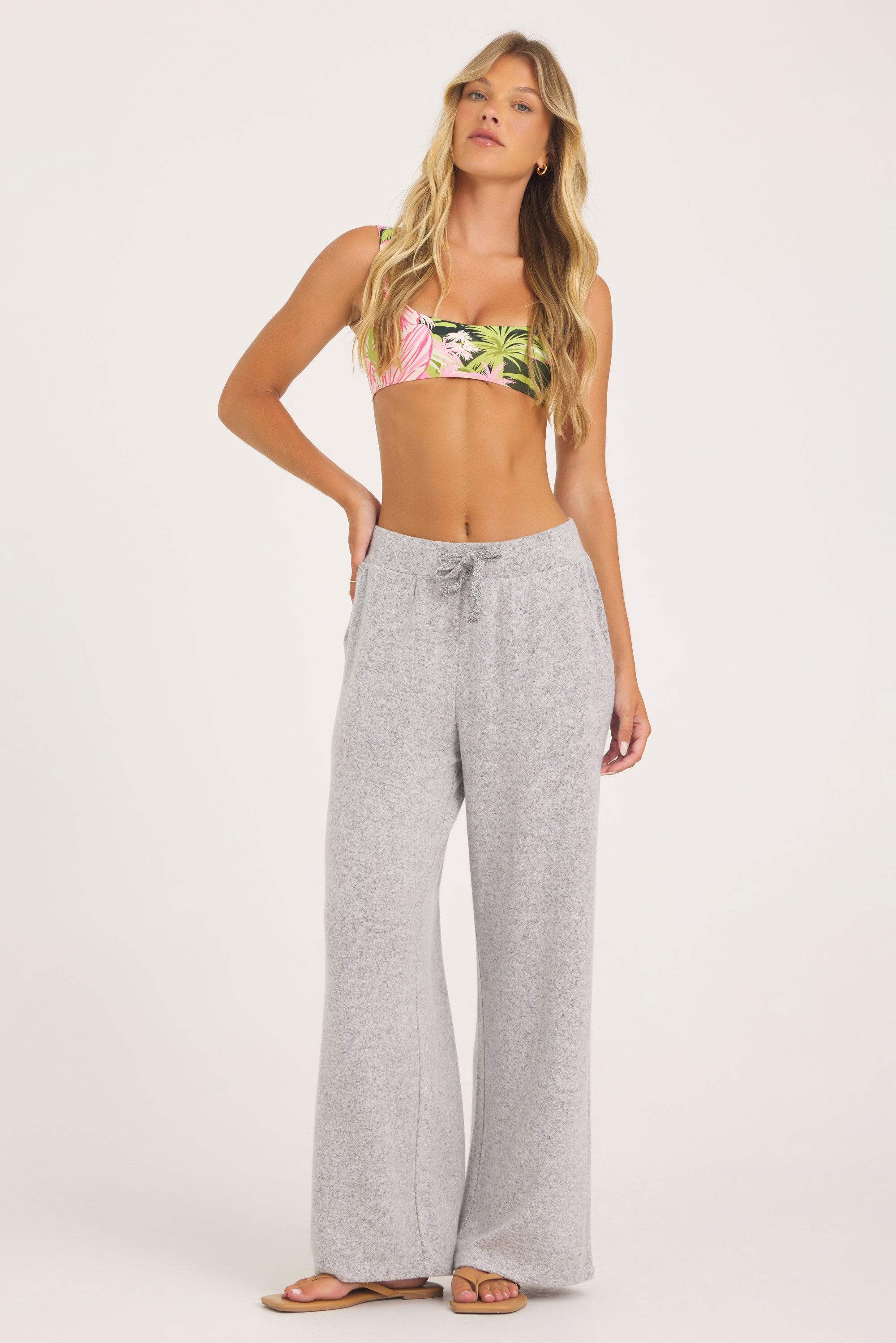 Solid Hacci Wide Leg Pant - Heather Grey