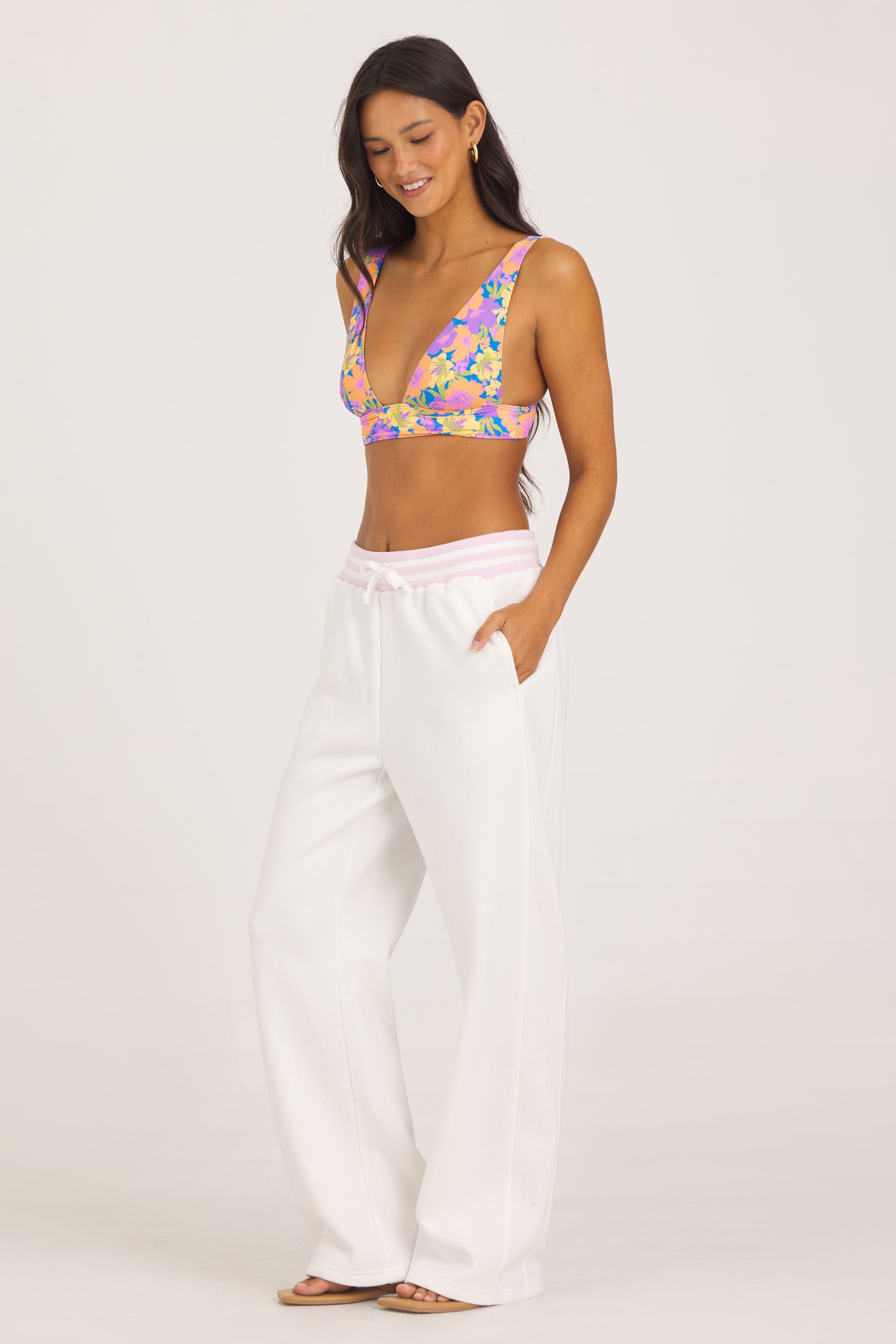 Varsity Fleece Quarter Zip - White with Paradise Pink