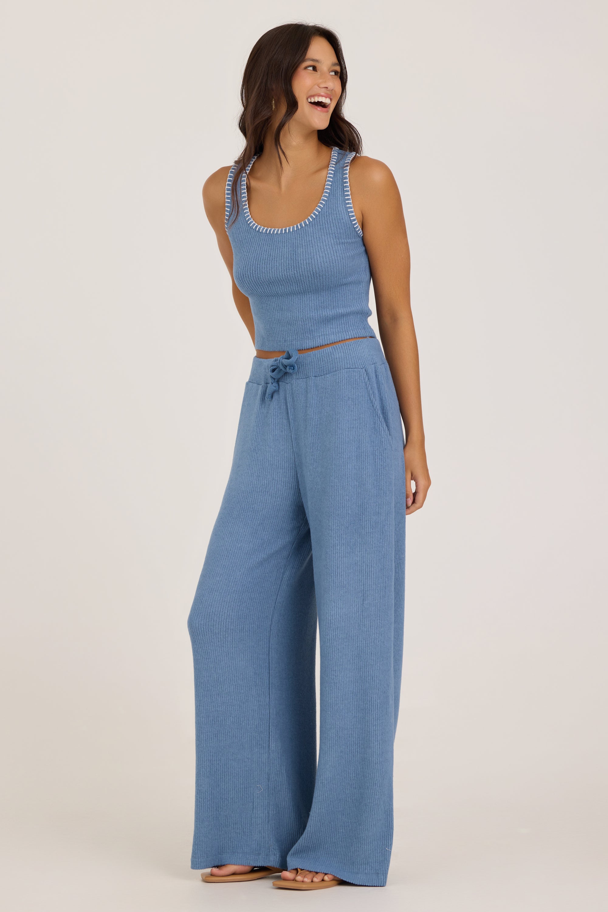 Ribbed Hacci Wide Leg Pant