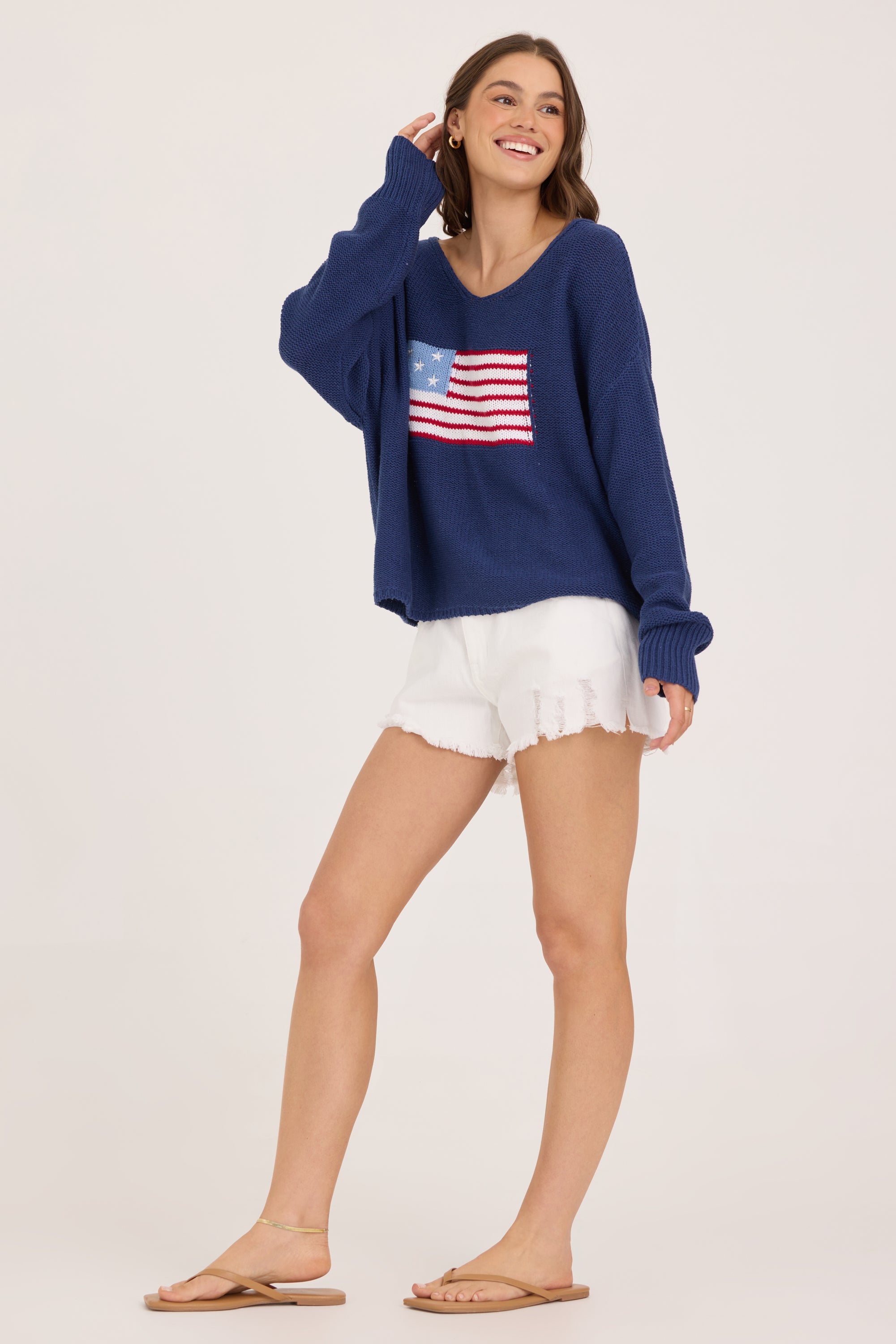 American Flag Graphic Sweater - Navy