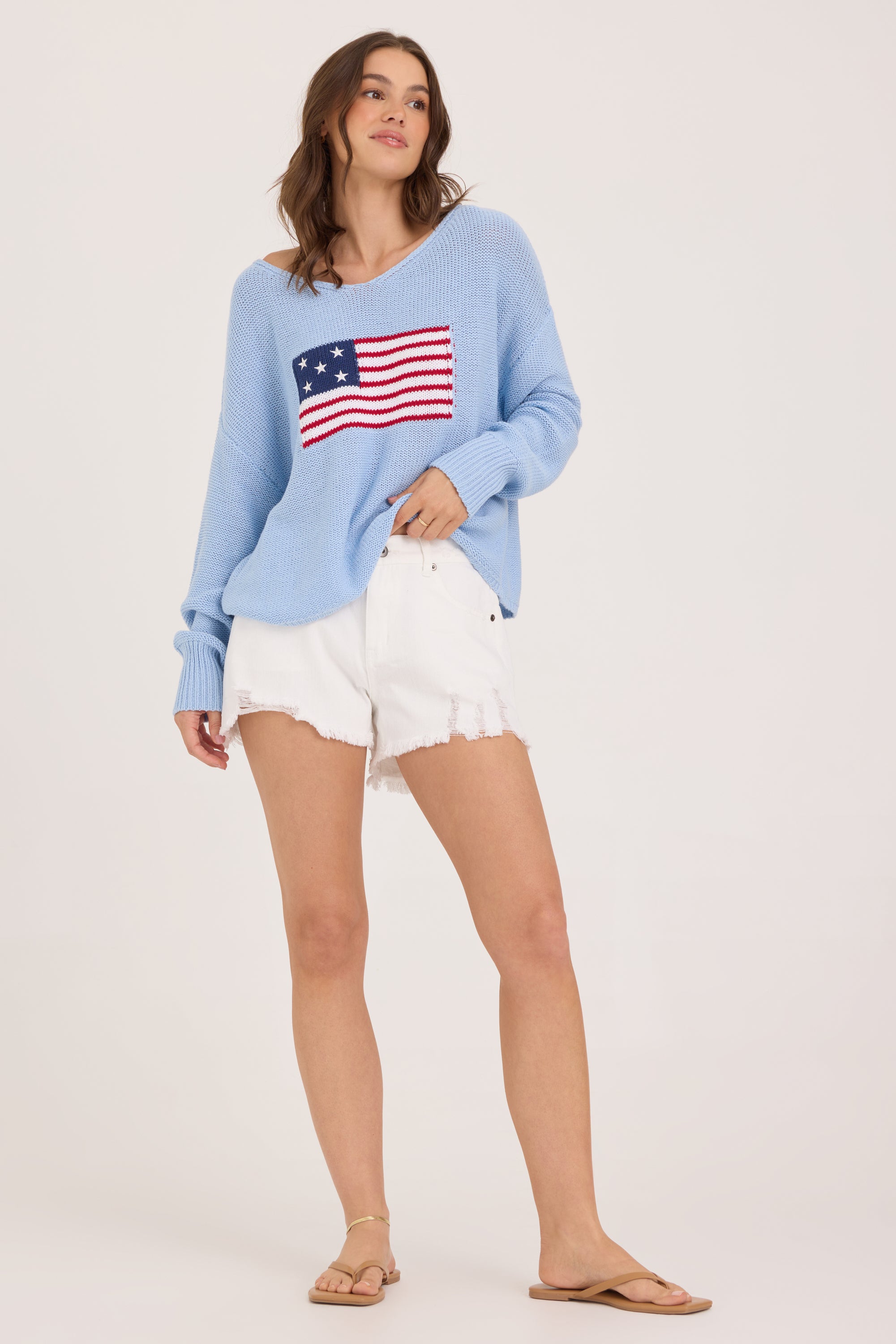 American Flag Graphic Sweater - Lt Blue