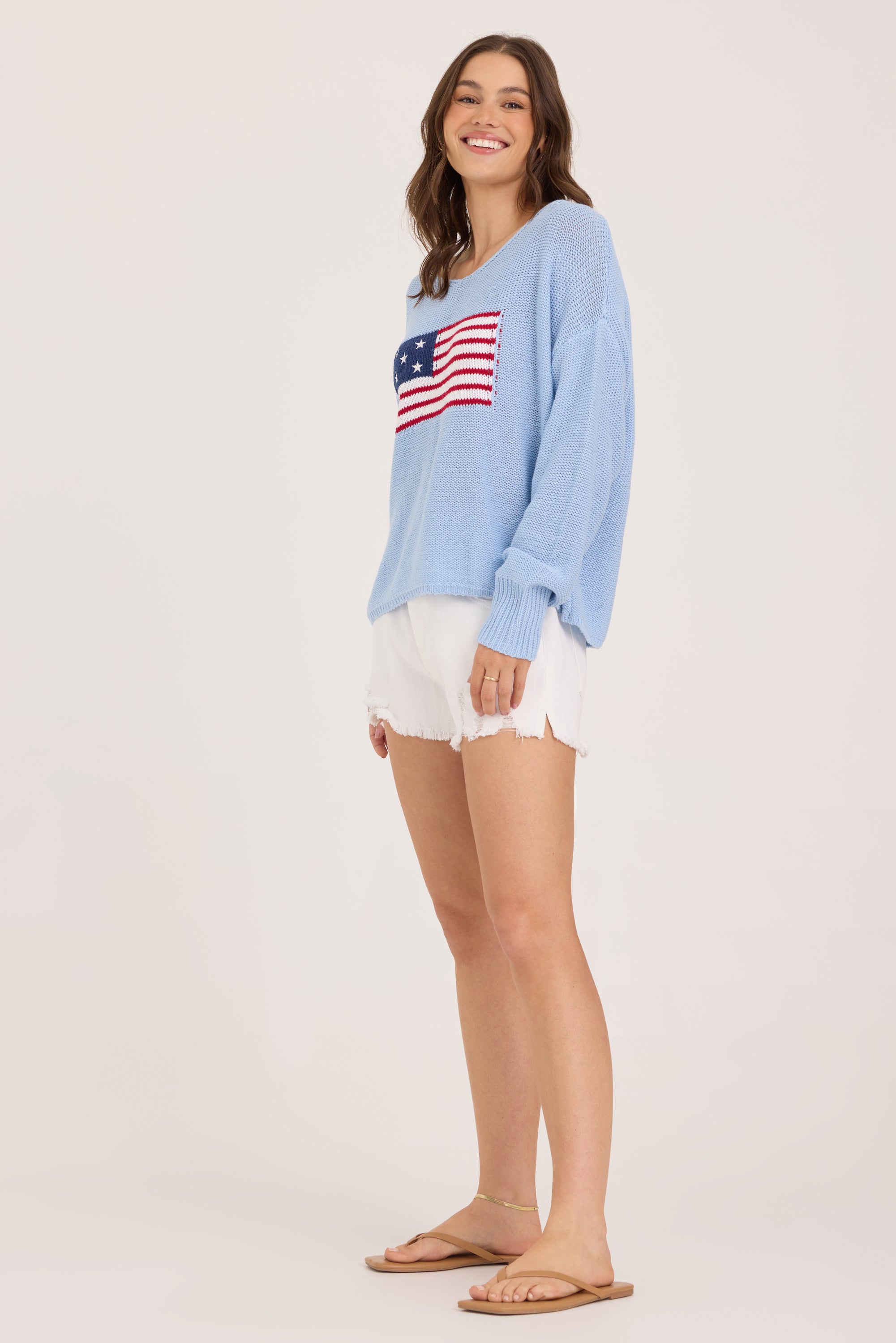 American Flag Graphic Sweater - Lt Blue