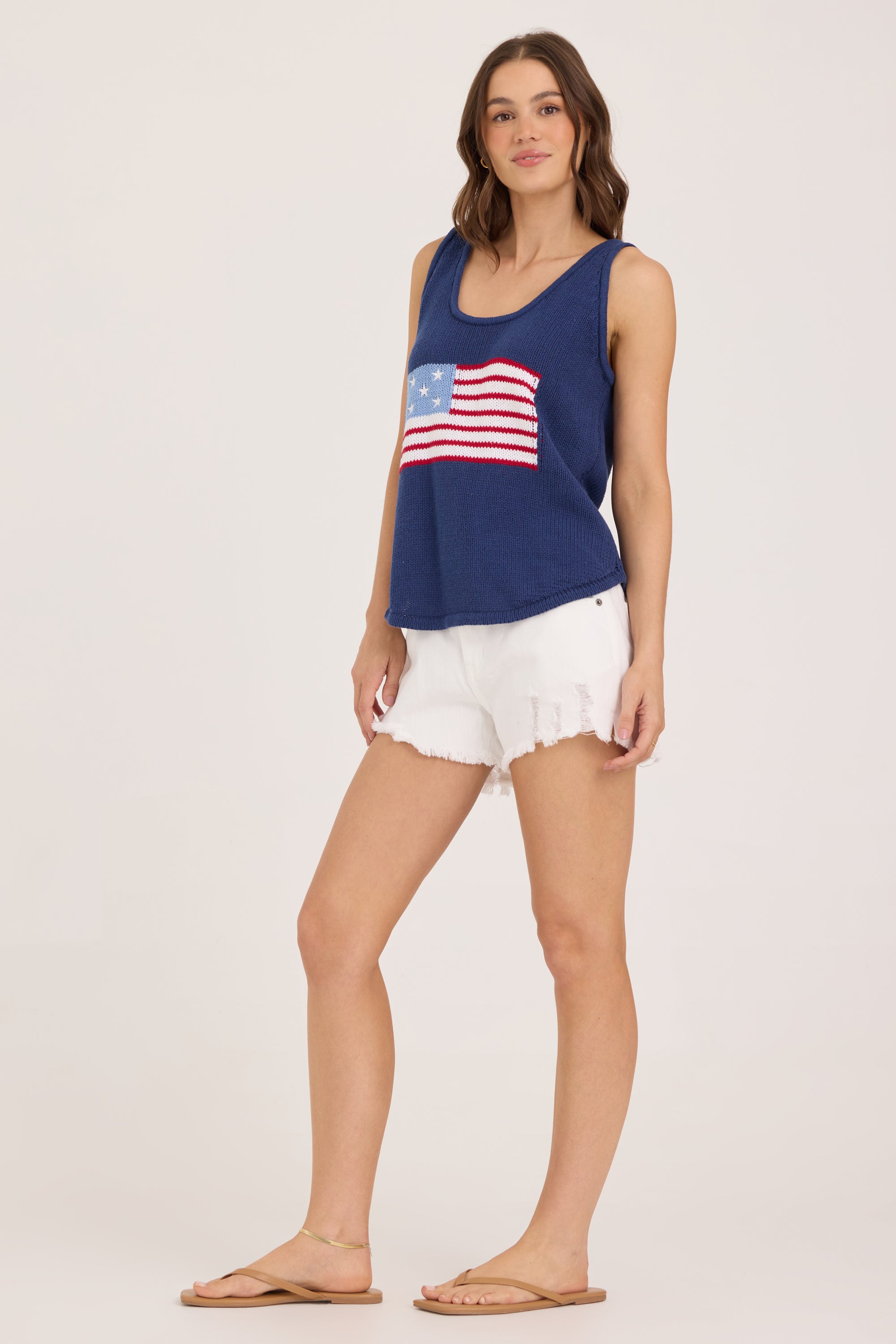 American Flag Graphic Sweater Tank - Navy