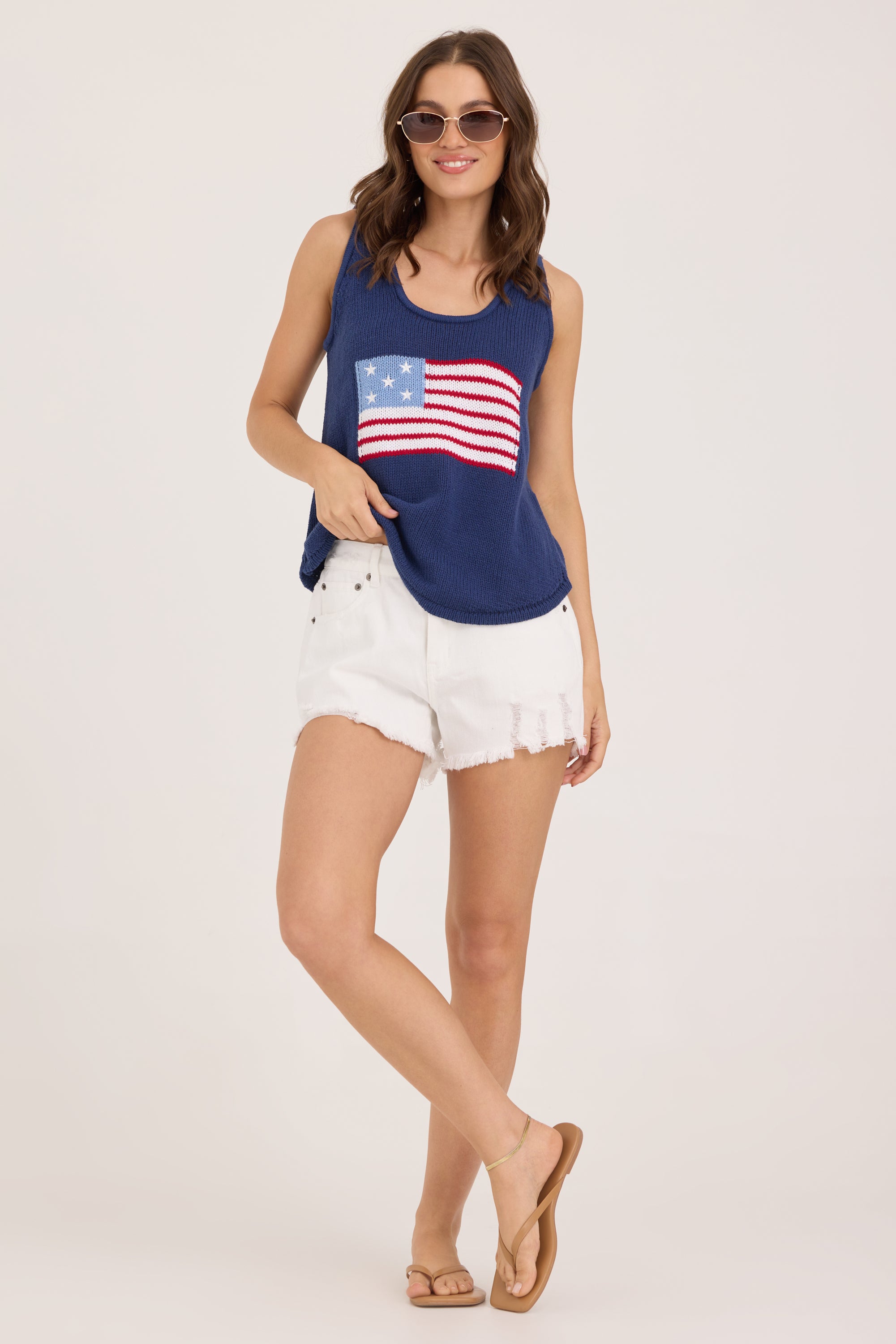 American Flag Graphic Sweater Tank - Navy