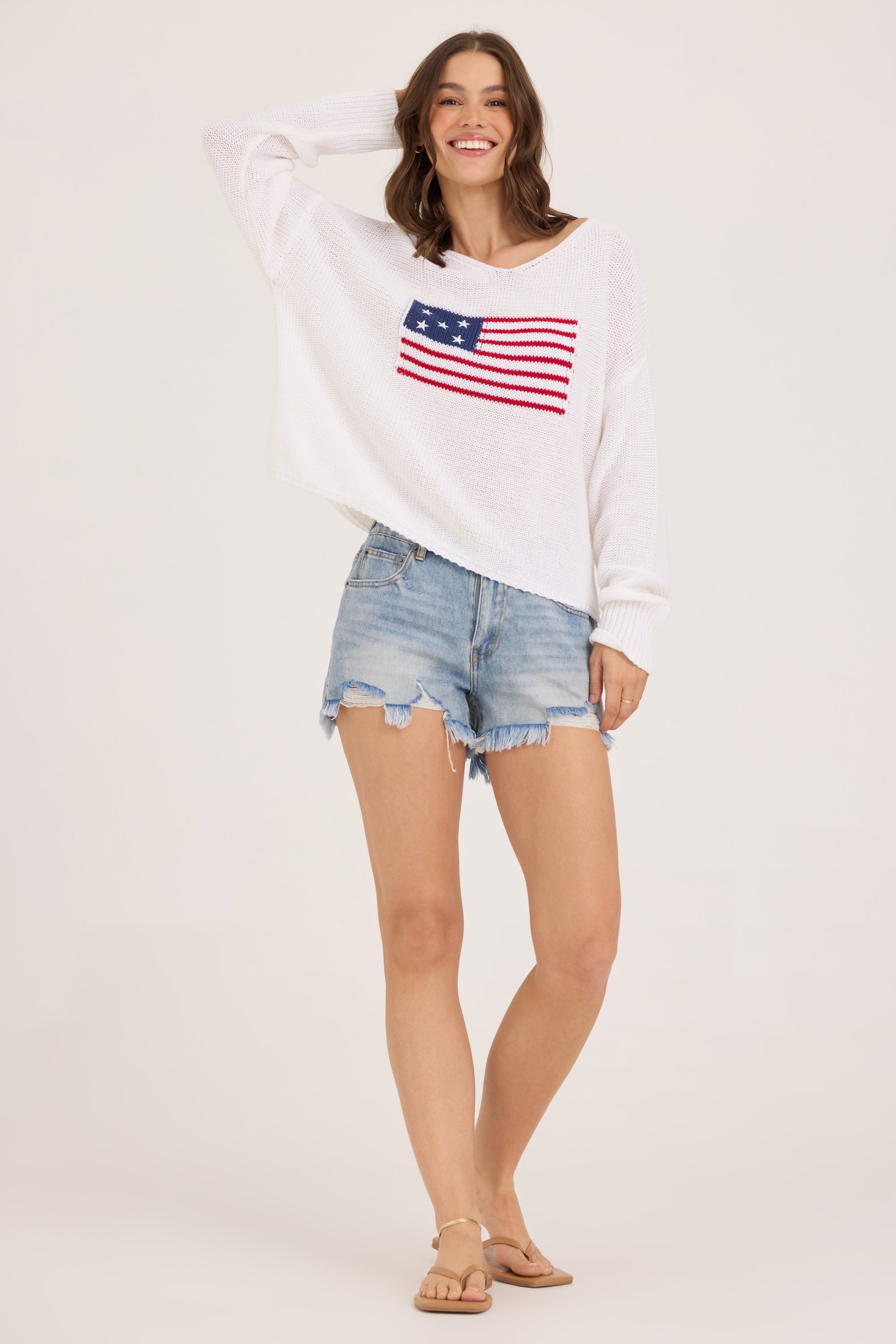 American Flag Graphic Sweater - White