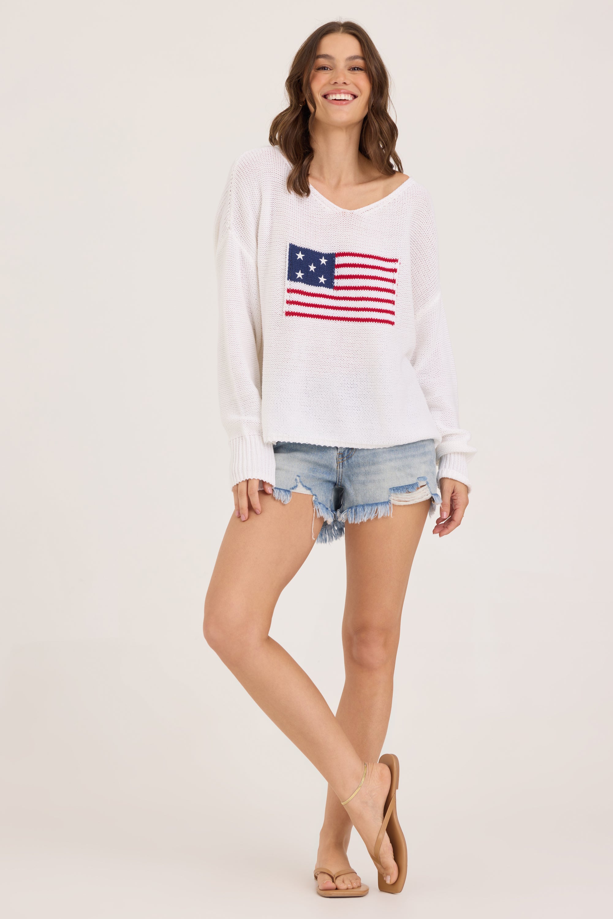 American Flag Graphic Sweater - White