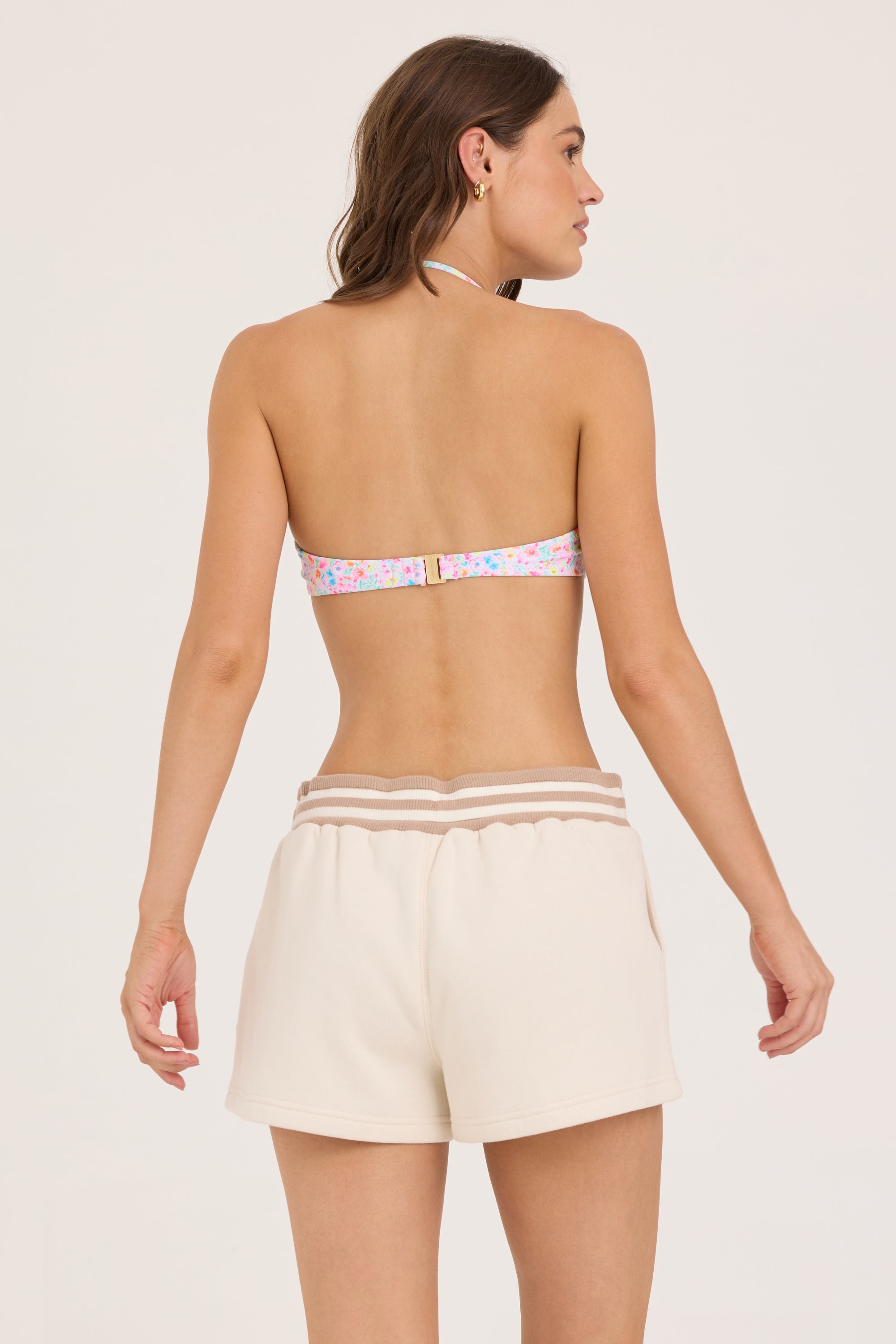 Varsity Fleece Stripe Short - Coconut/Cappuccino