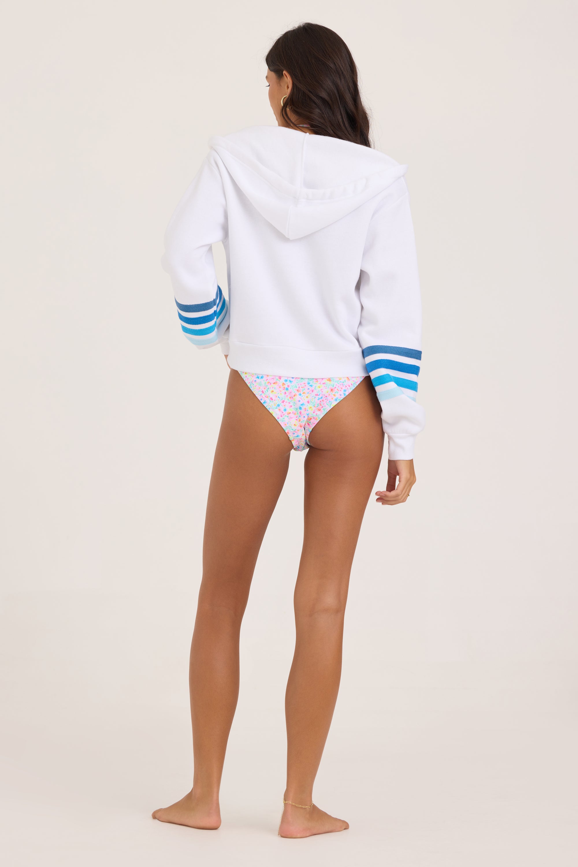 Heather Fleece Zip Up - White with Ocean