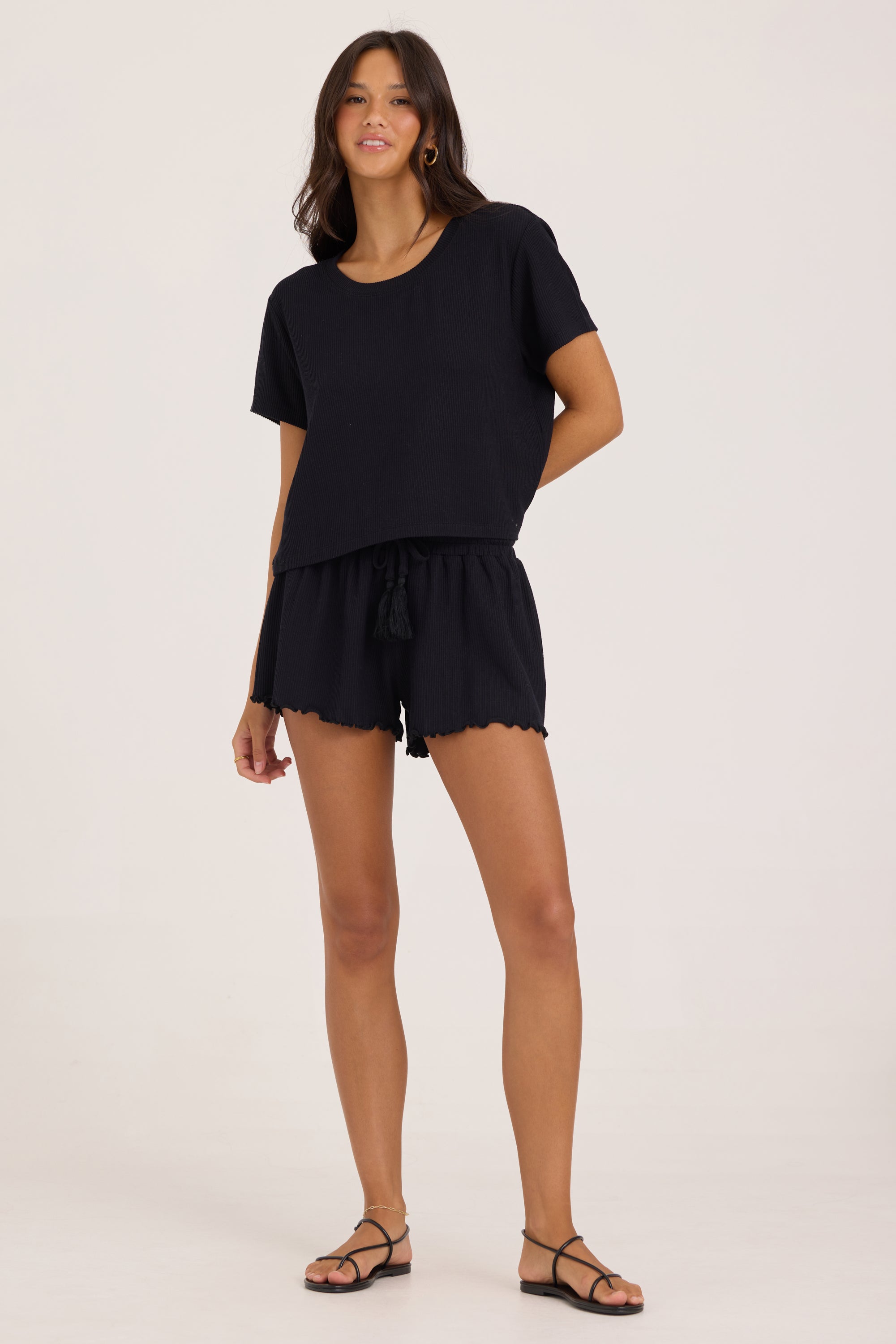 Rib Knit Shorts - Black