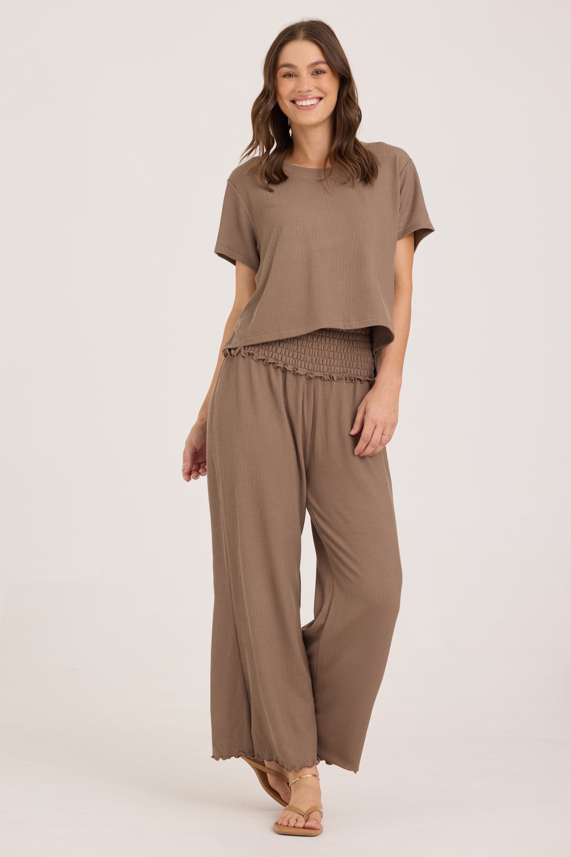 Rib Knit Crop Tee - Mocha