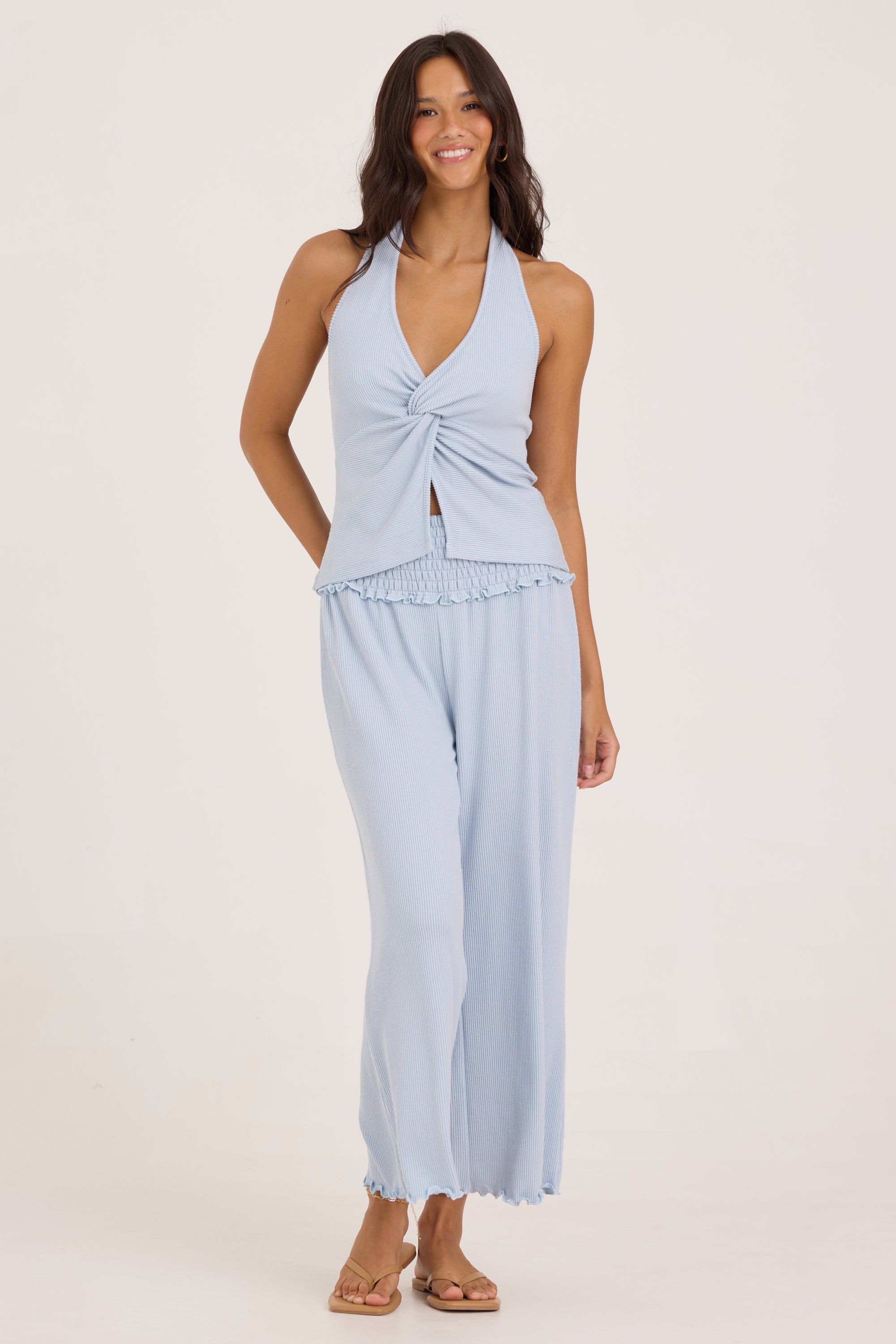 Rib Knit Halter Top - Coastal Blue