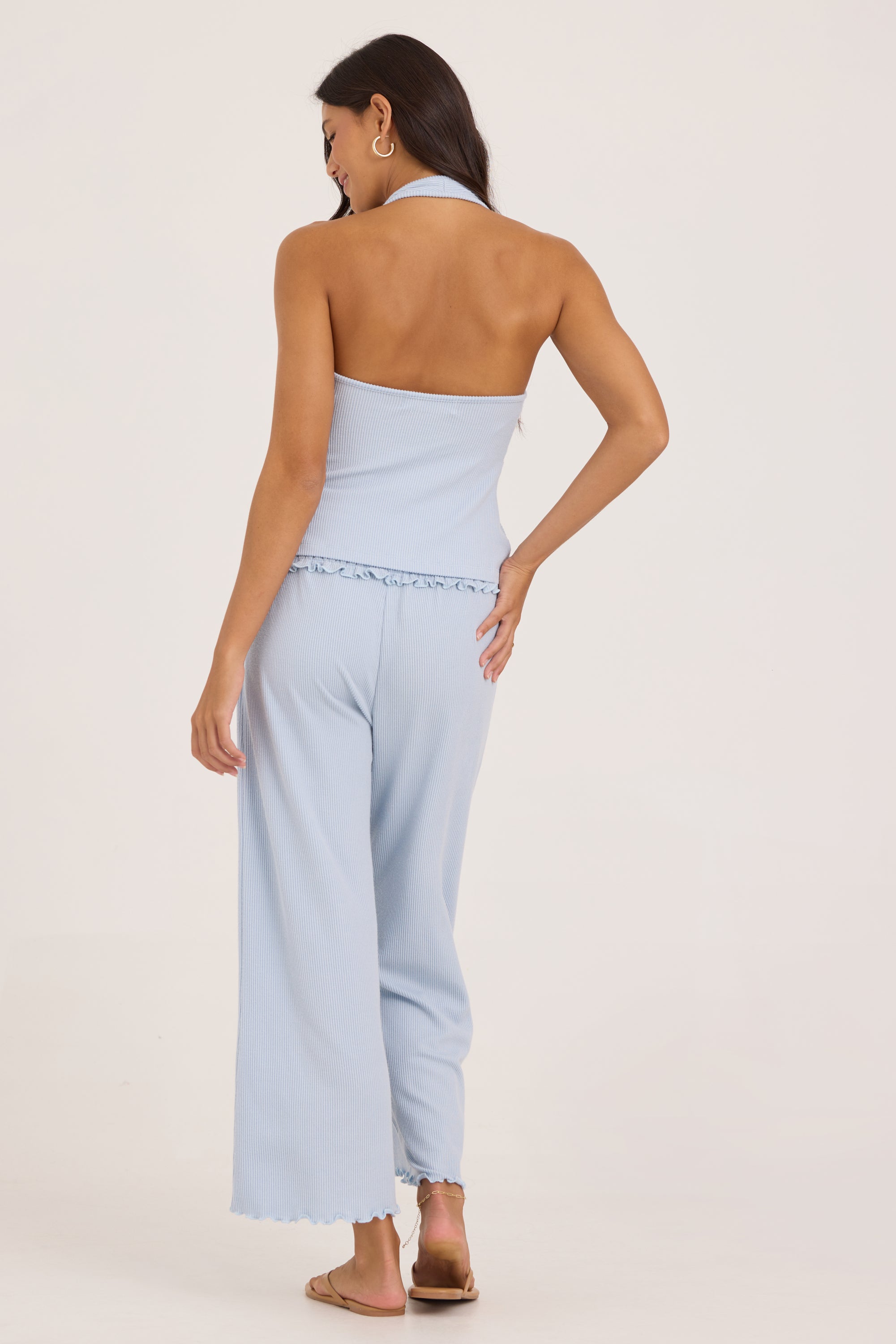 Rib Knit Halter Top - Coastal Blue