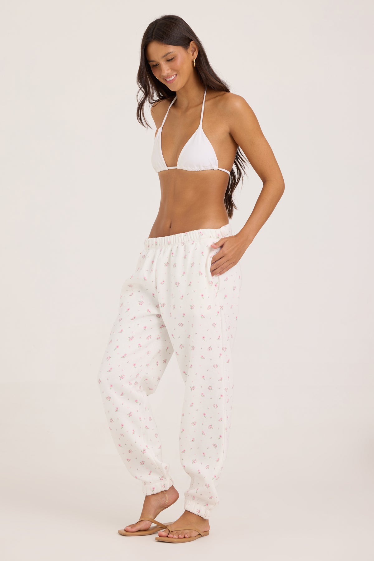 Floral Print Essential Fleece Jogger - Pink