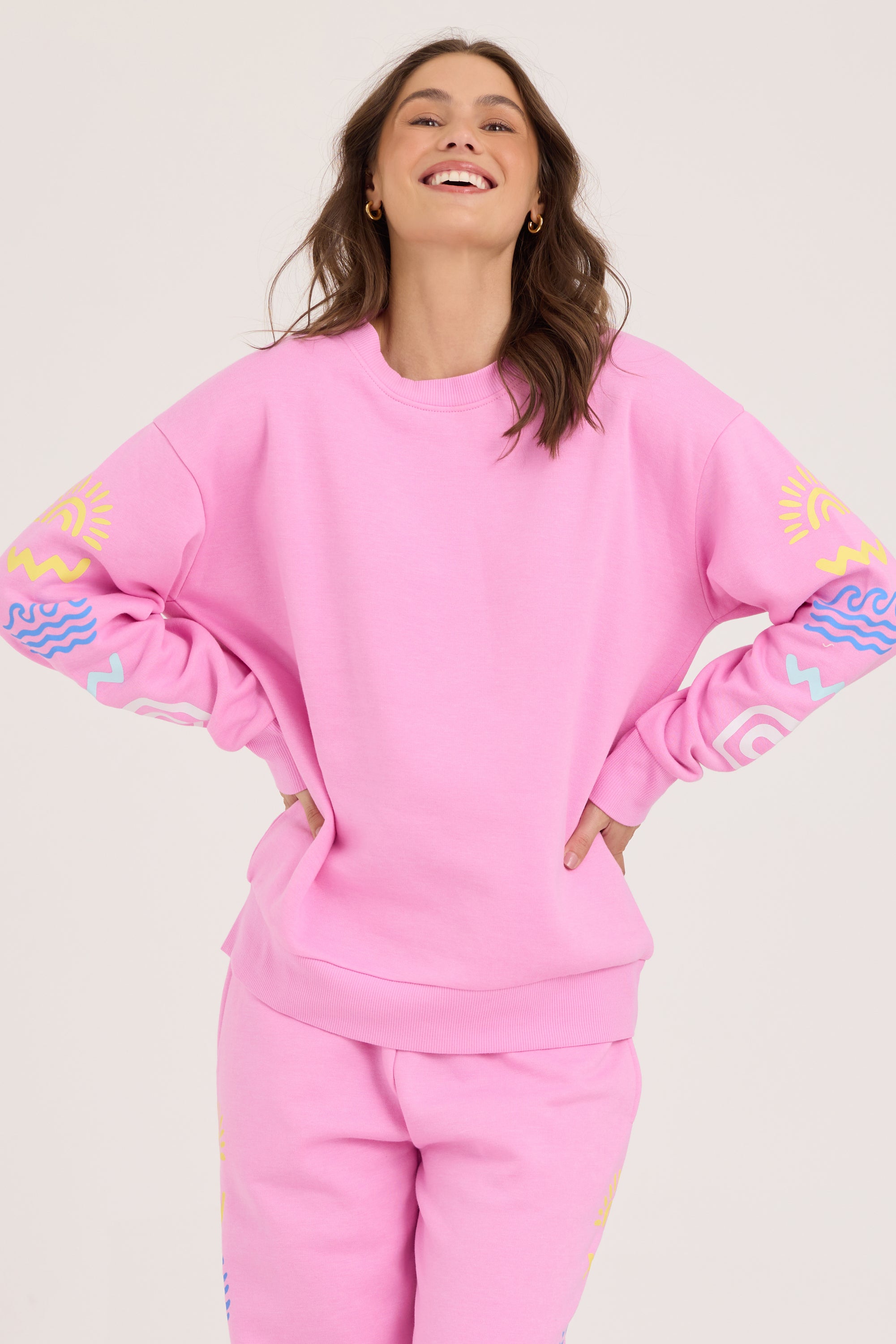 Icon Graphic Surf Wash Crewneck - Sunset Pink