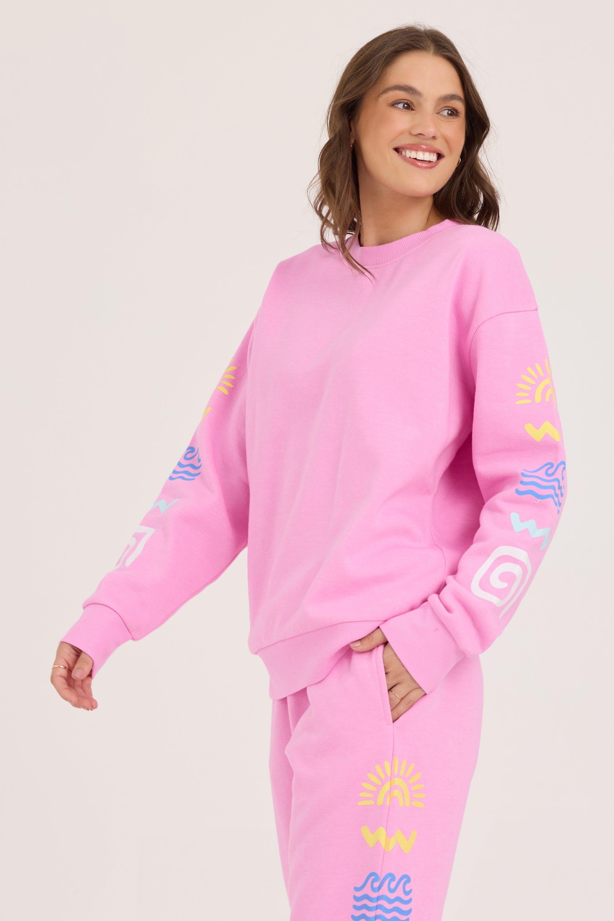 Icon Graphic Surf Wash Crewneck - Sunset Pink