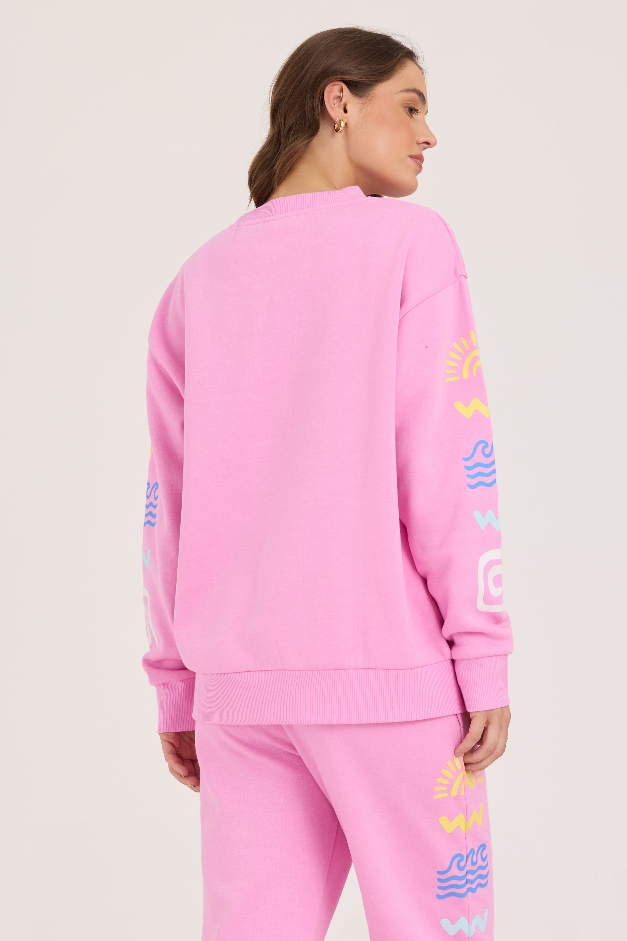 Icon Graphic Surf Wash Crewneck - Sunset Pink