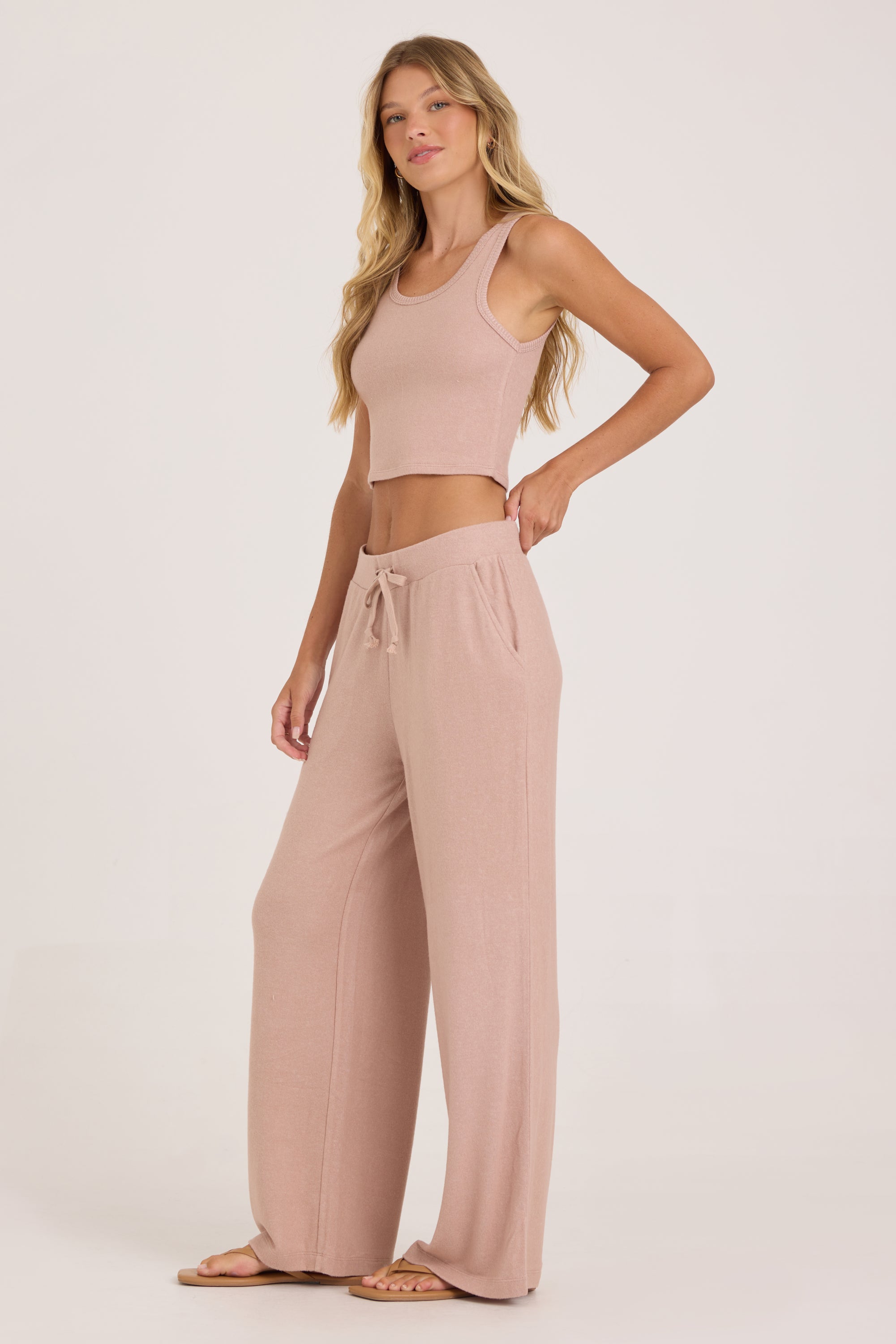 Solid Hacci Wide Leg Pant - Iced Coffee