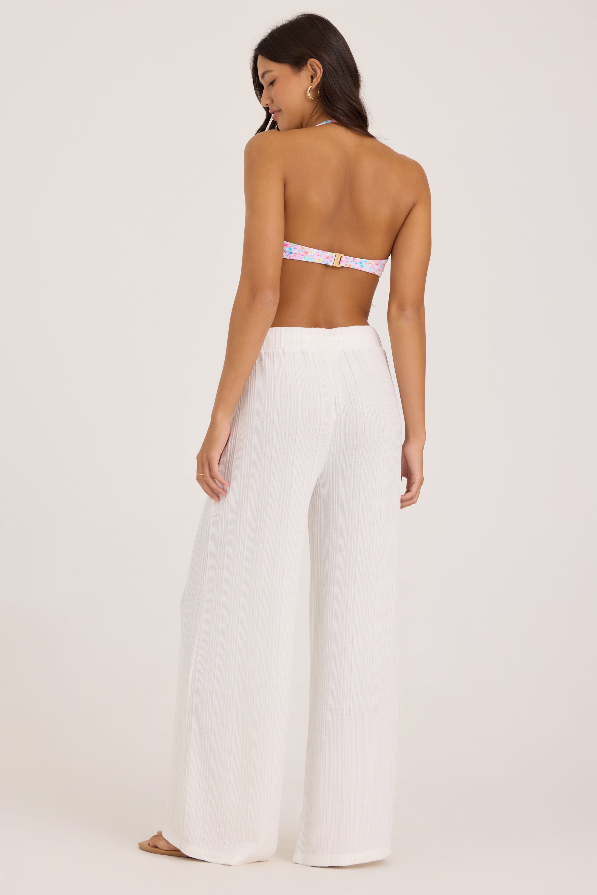 Novelty Rib Knit Wide Leg Pants - White
